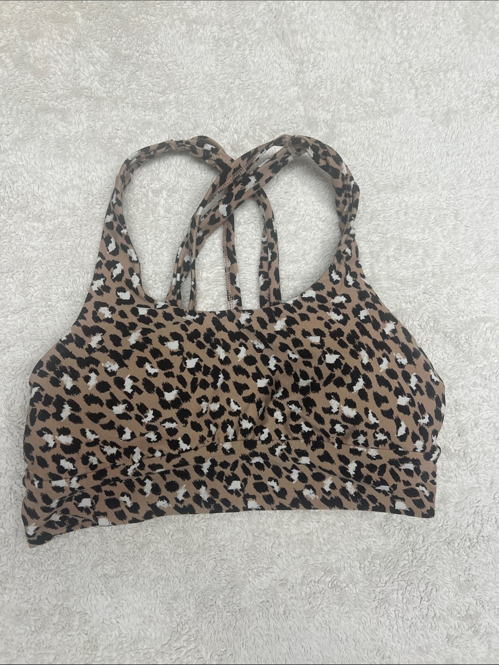 aerie Leopard-Print Strappy Sports Bra in Brown, Black & Cream